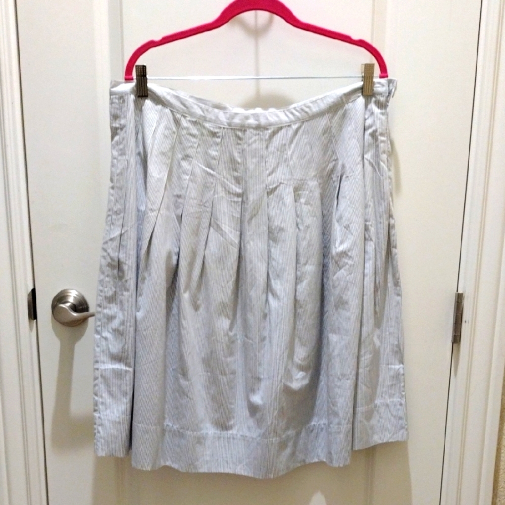Cotton Pleated Midi Skirt White Black Pinstripe Sz 16 NWoT
